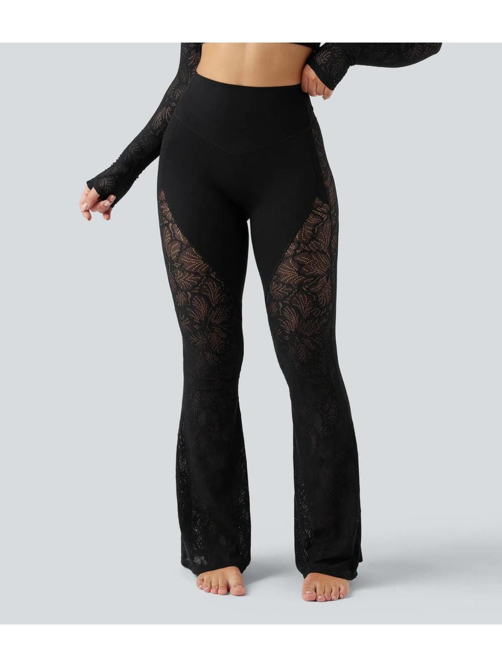 Halara UltraSculpt High Waisted Tummy Control Contrast Flare Legging Black Small - Picture 2 of 10